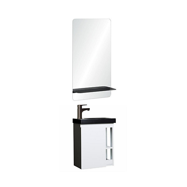 Ensemble lave-mains HAMPTON avec robinet noir et miroir tablette
