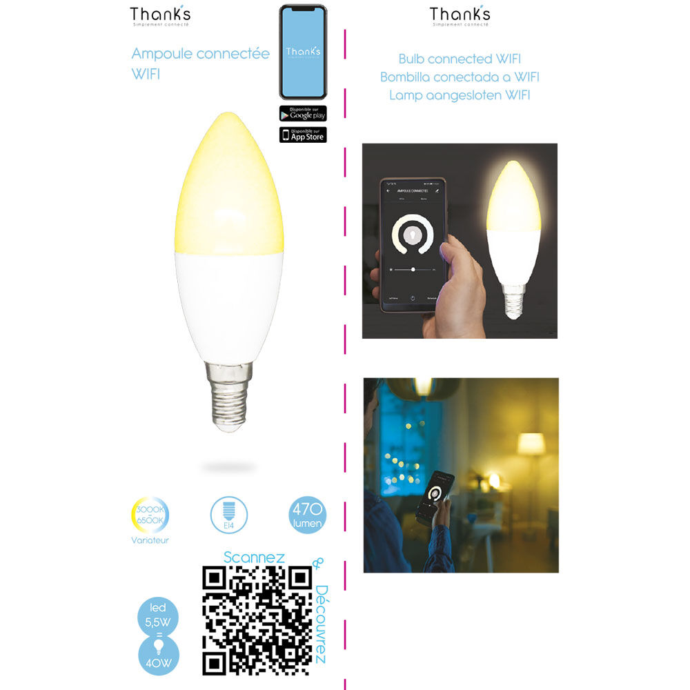 Ampoule ovale LED connectée E14 40 W