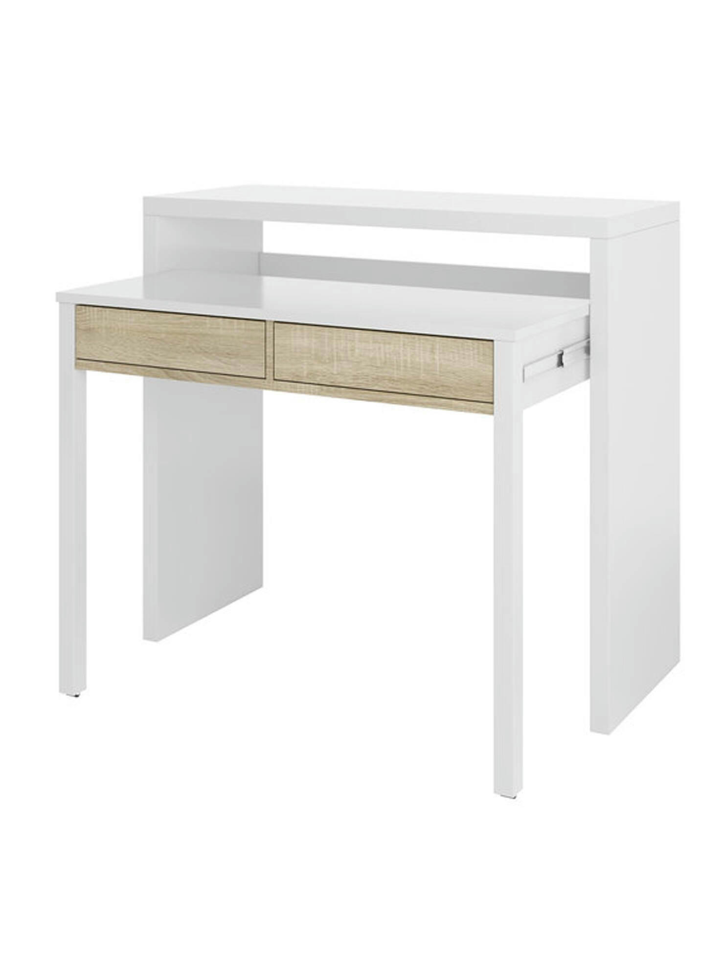 ALAVA - Console avec 2 tiroirs effet bois blanc et chêne