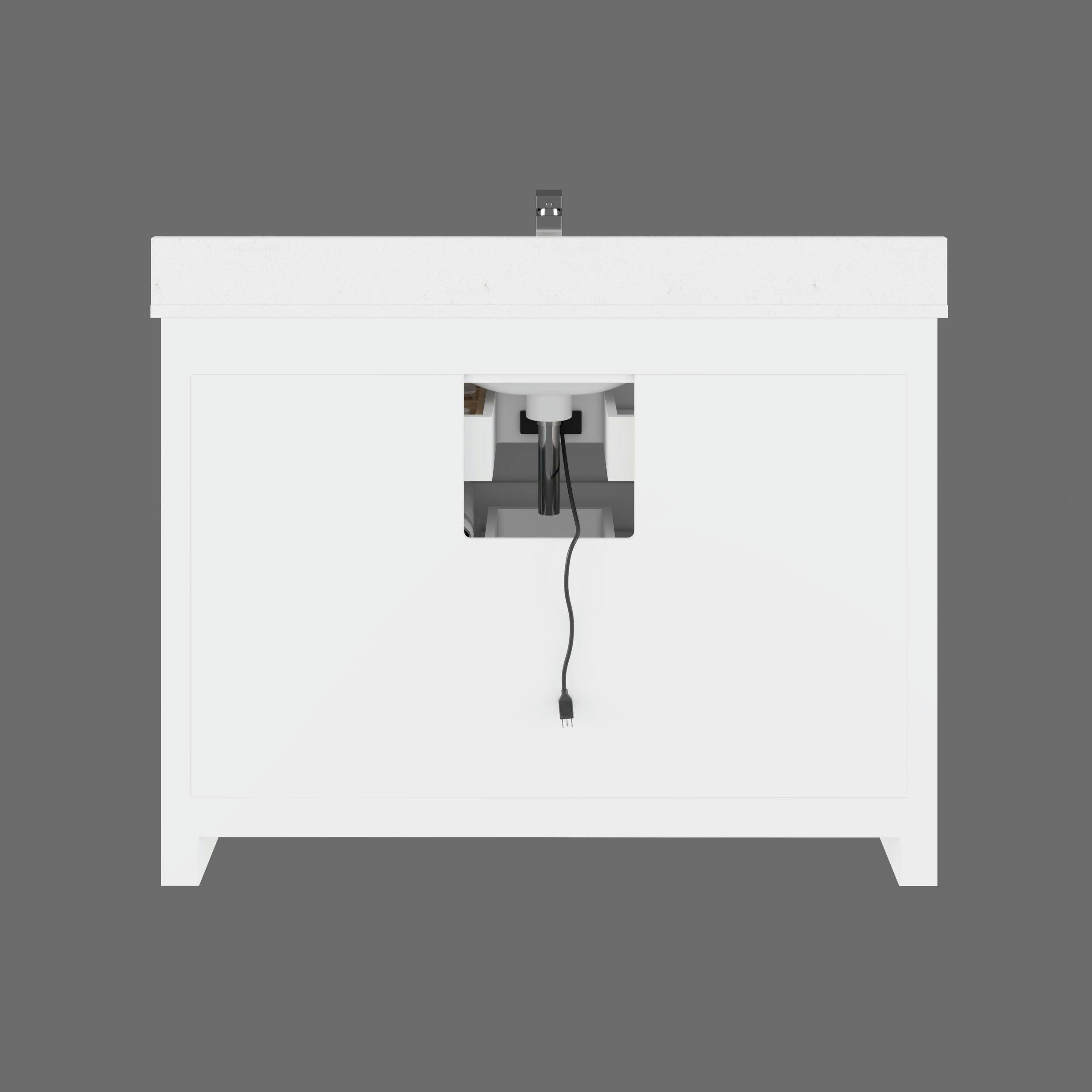 Urban Bathe Rio II Undermount Single Sink Stone Top Bathroom Vanity with Drawer Organizer, White, 48-in