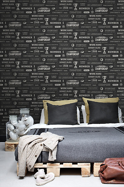ESTAhome papier peint citations de sport noir 53 cm x 10.05 m