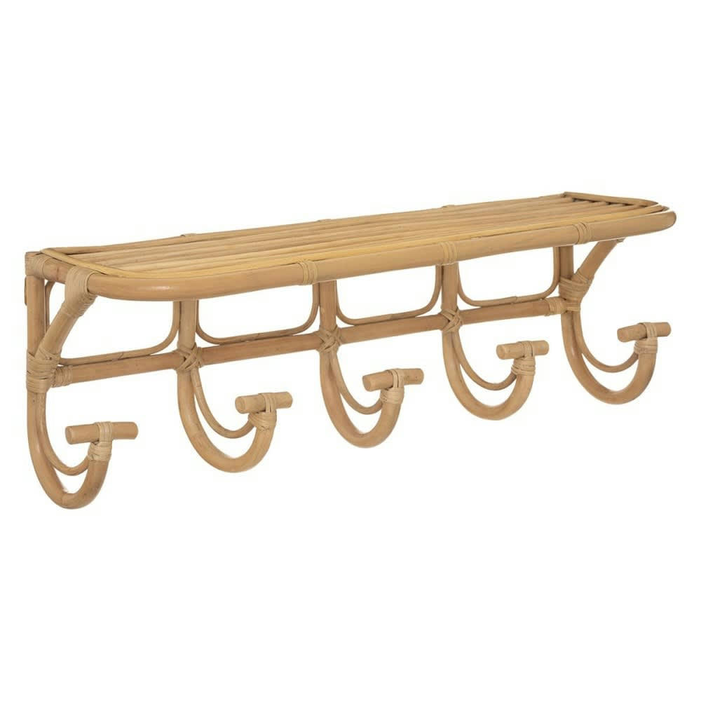 AONI - Étagère murale rotin 5 crochets