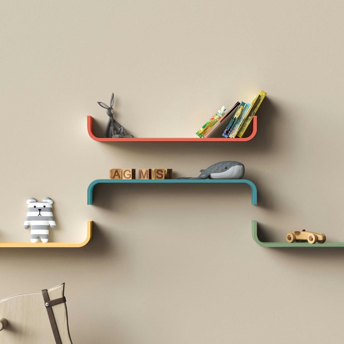 JULY - Étagère murale minimaliste 80cm en bois jaune