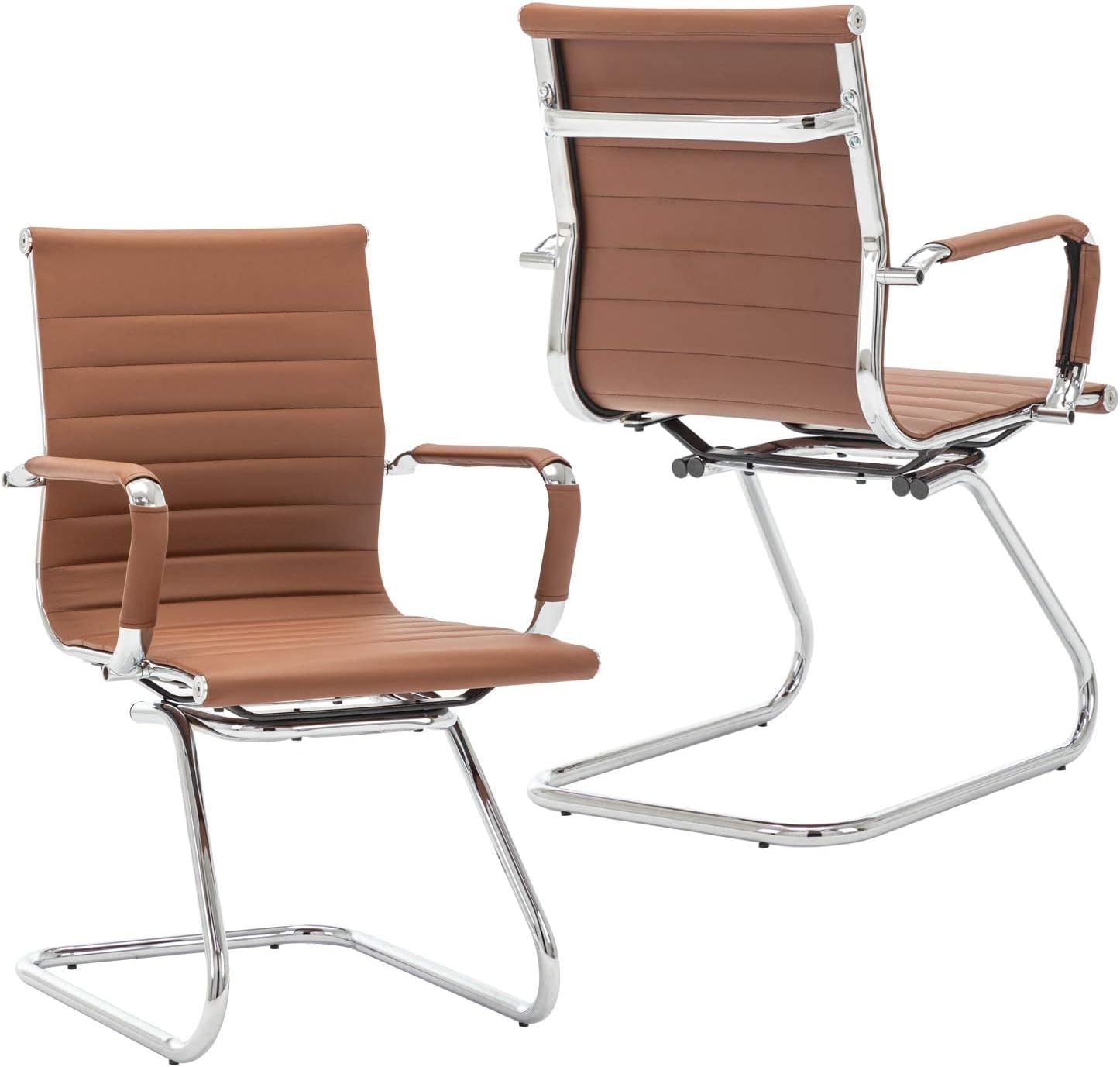 HNY Leather Office Guest & Reception Chairs Set of 2, Modern Waiting Room Chairs with Arms, Desk Chair no Wheels with Sled Base for Conference Room, Coffee