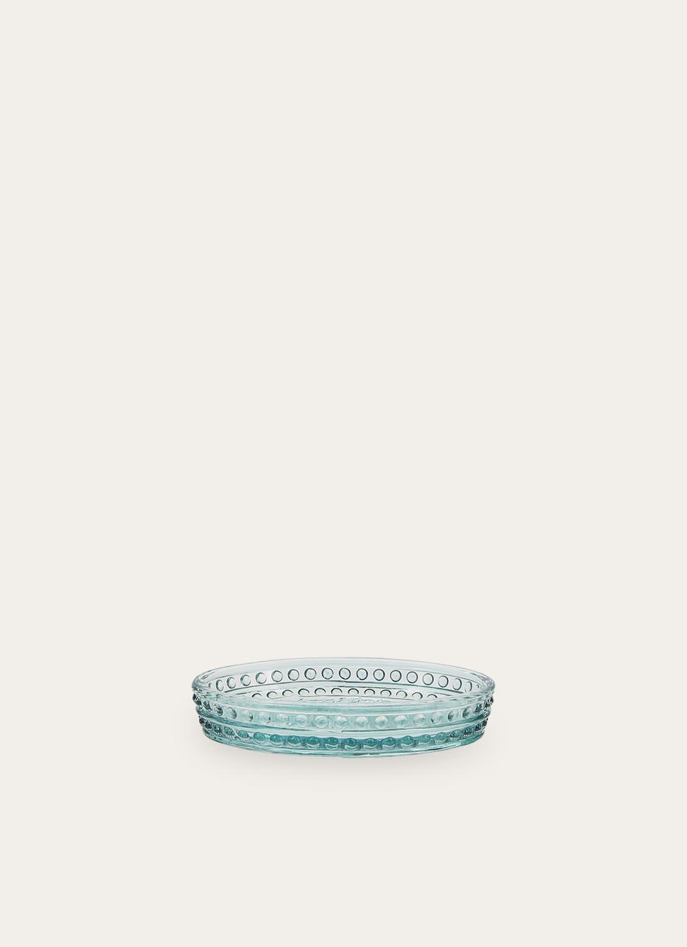 PORTE-SAVON EN VERRE COLORÉ GRAVURES DE FLEURS BLEU CLAIR