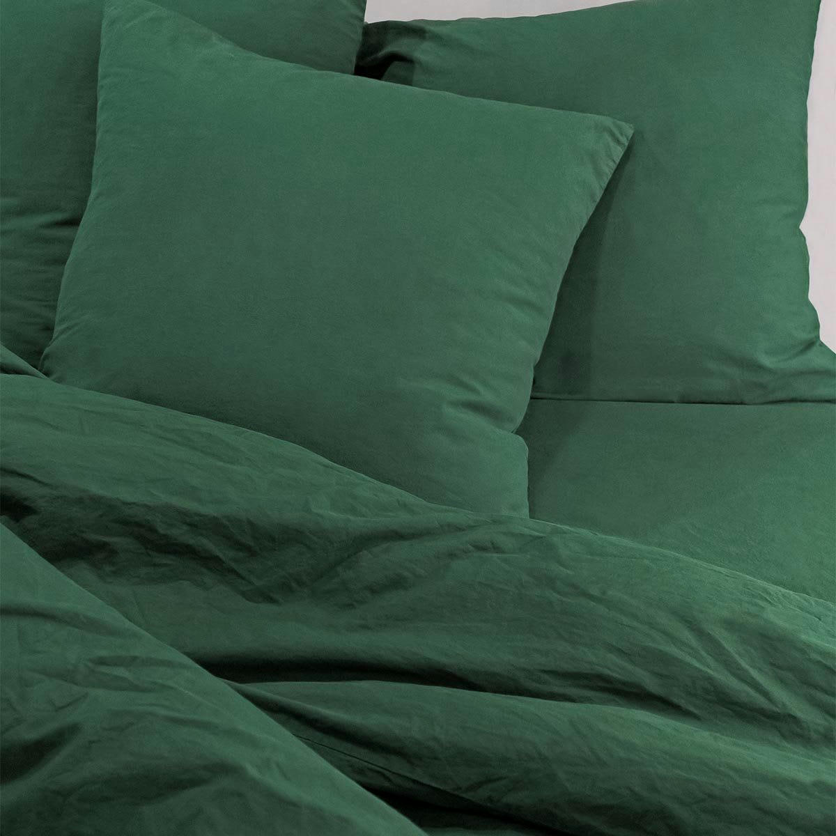 NINON - Drap housse en percale lavée vert - 160 x 200 cm