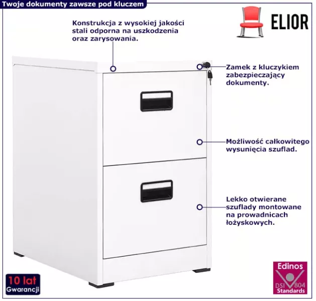 Biały kontenerek pod biurko na klucz - Lulo