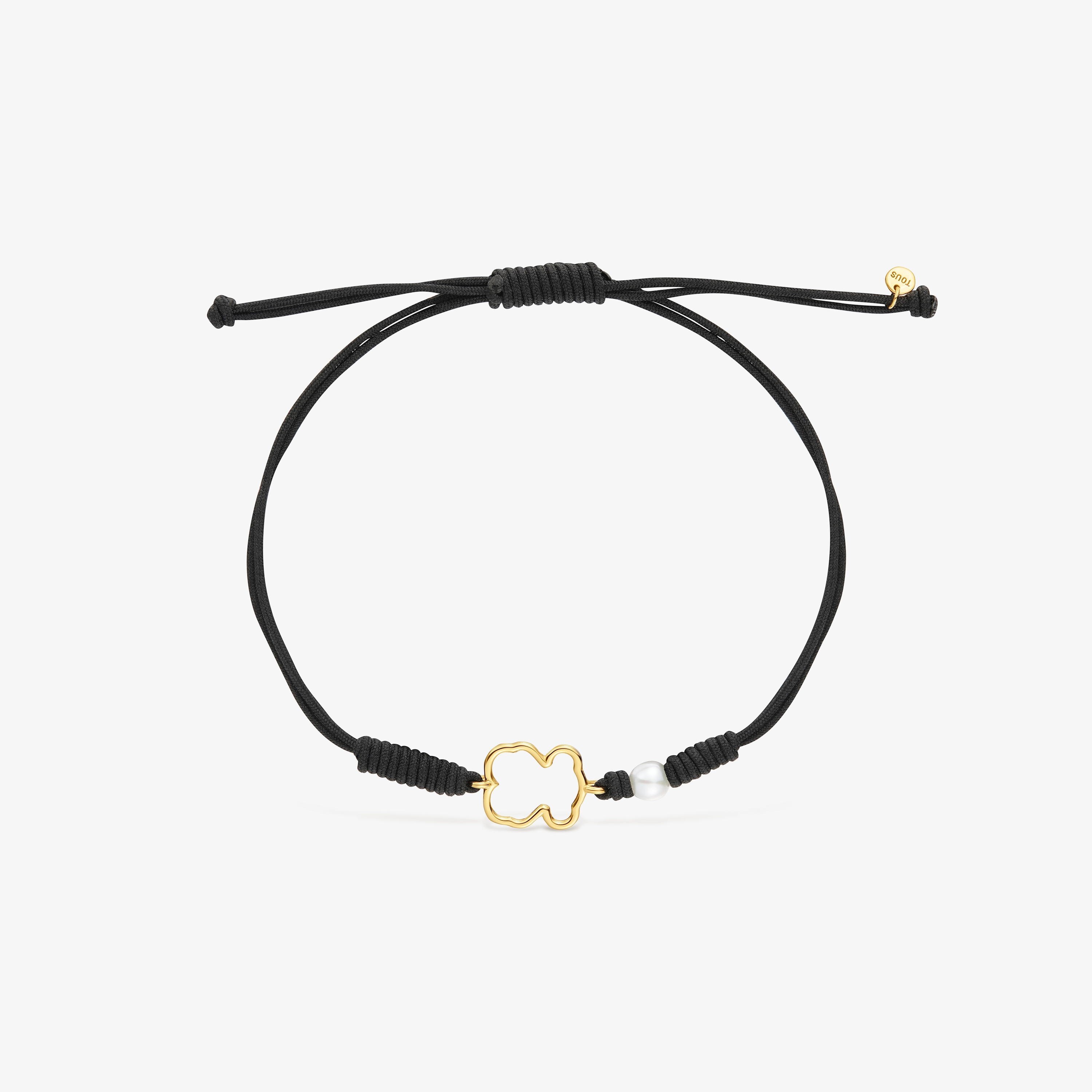 Pulsera oso de oro 9 kt, perla y nylon Silueta