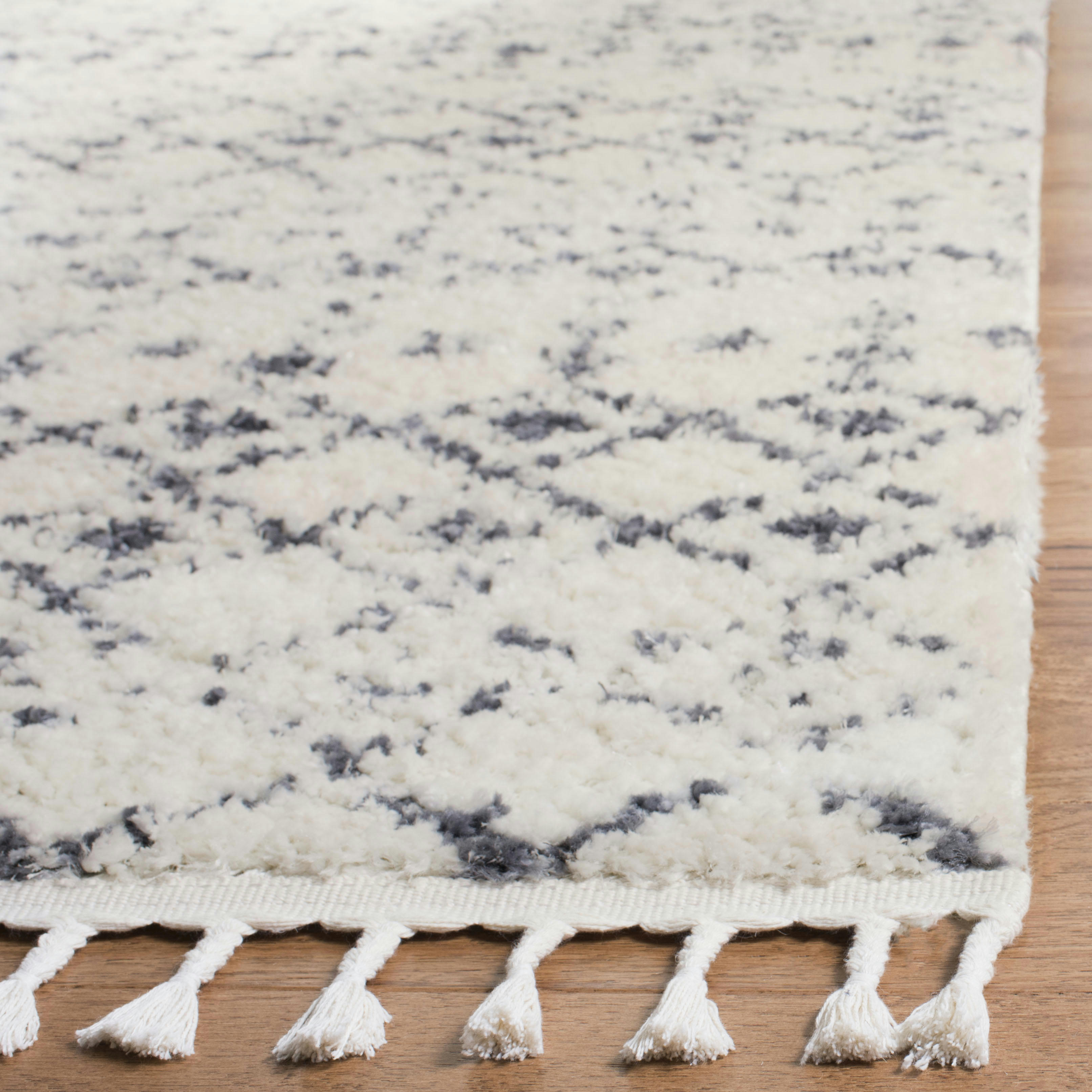 BERBER FRINGE SHAG - Tapis de salon interieur en crème & gris fonce, 66 x 244 cm