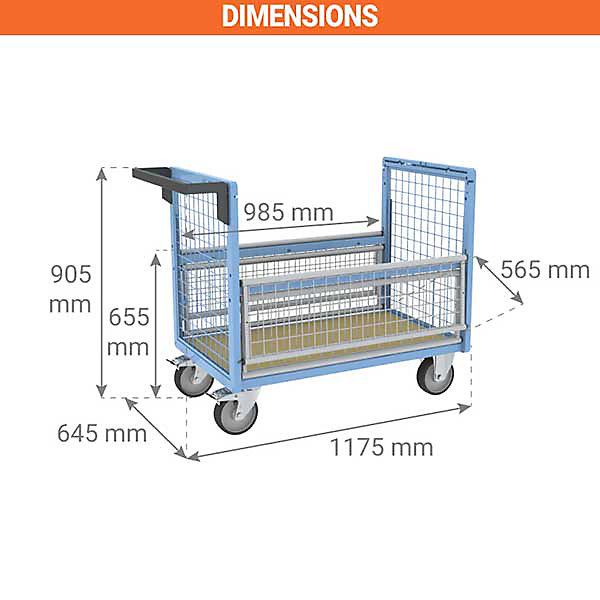 Chariot conteneur grillagé - Plateau 985x565mm - Roll contenur charge max 250kg - 800726121