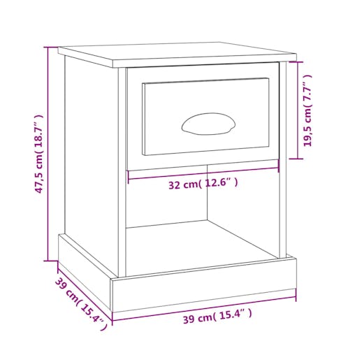 NNEVL Bedside Cabinet White 39x39x47.5 cm Engineered Wood