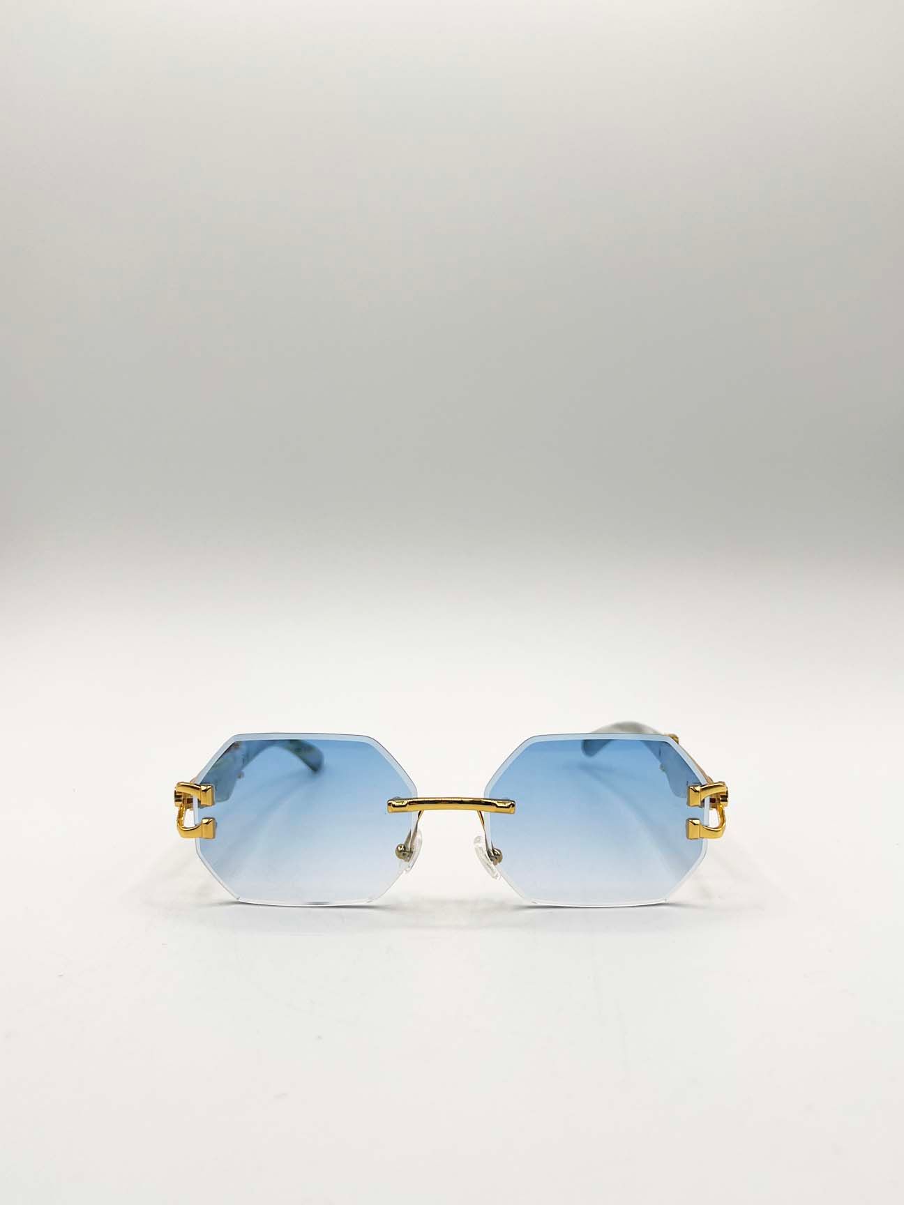 SVNX Rimless Oval Geometric Sunglasses