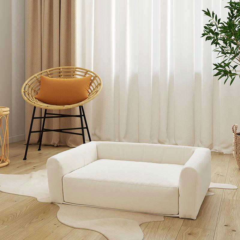 LEONARD - Panier pour chien en tissu velours côtelé beige taille m