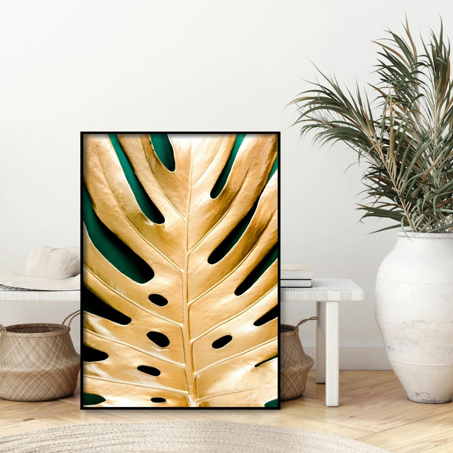 MONSTERA - Affiche avec cadre noir - Détail de la feuille d'or - 50x70