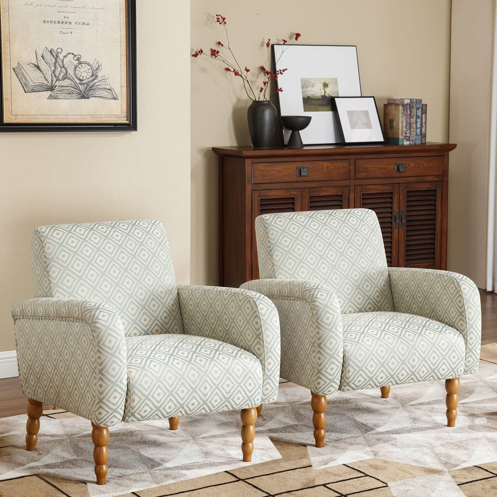 Fabric Armchair Accent Chair with Arms & Wood Legs