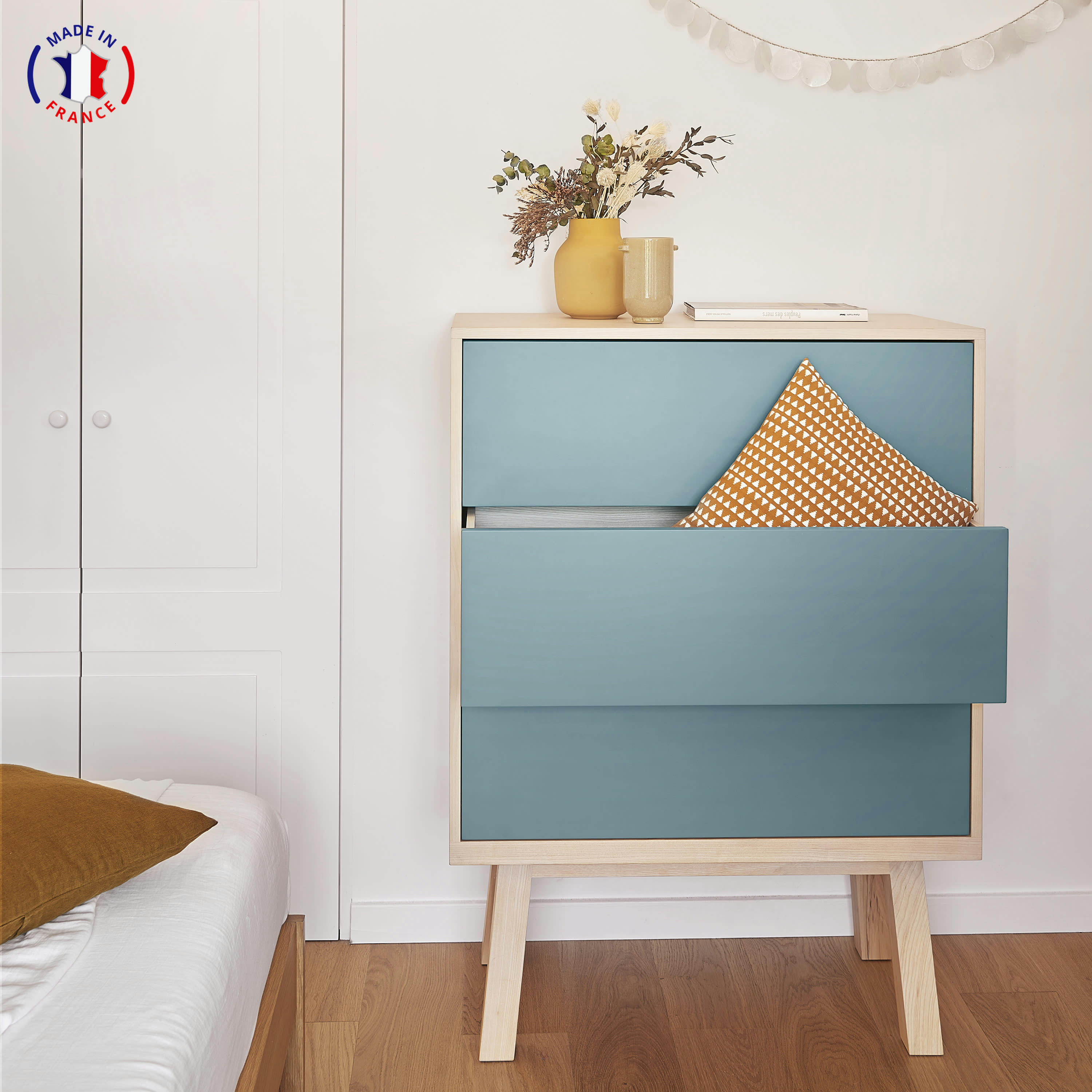 KUBE - Commode 3 tiroirs de 90 cm de large, en frêne