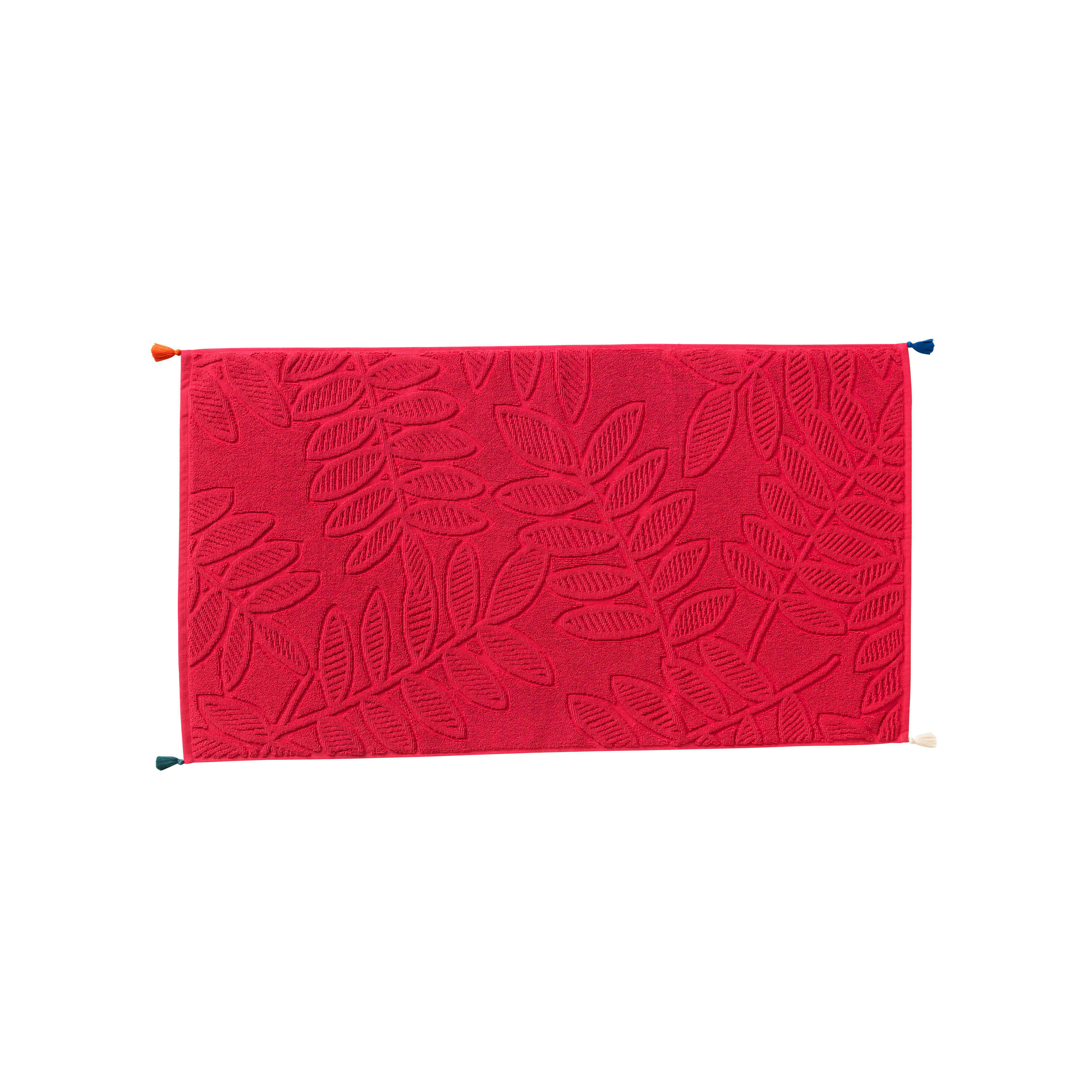 BALATA - Tapis de bain bouclette de coton jacquard ciselé rouge 50 x 90 cm