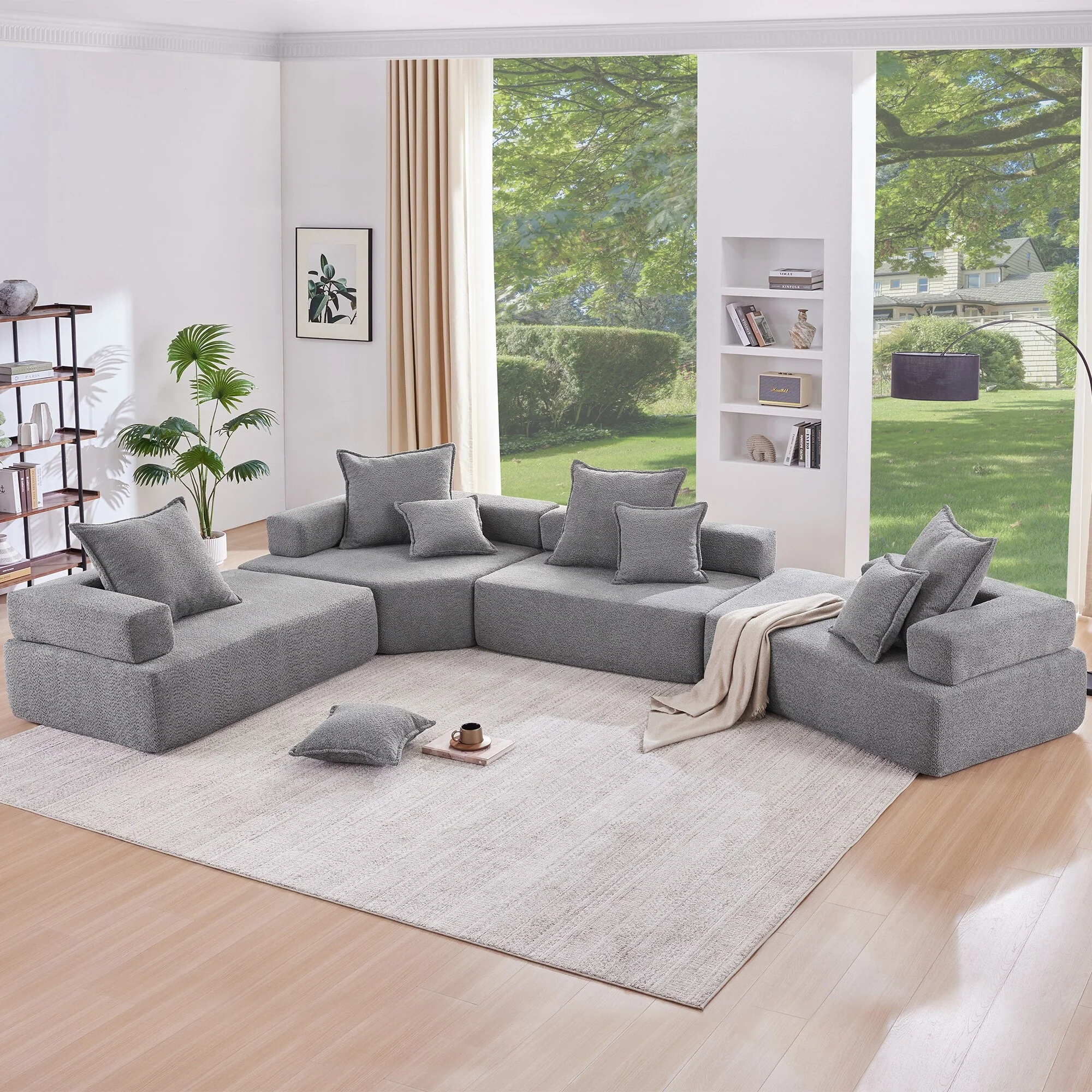 156'' Luxury U-Shaped 6-Seater Sofa with Convertible Design