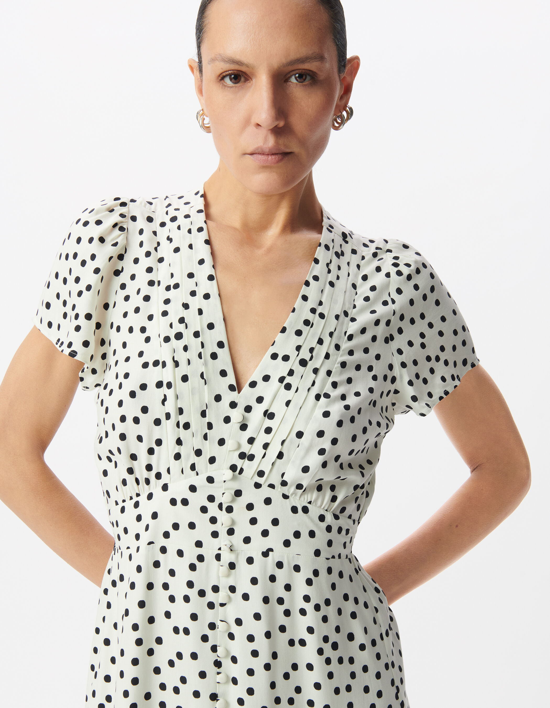 Robe blanche imprimé pois Femme