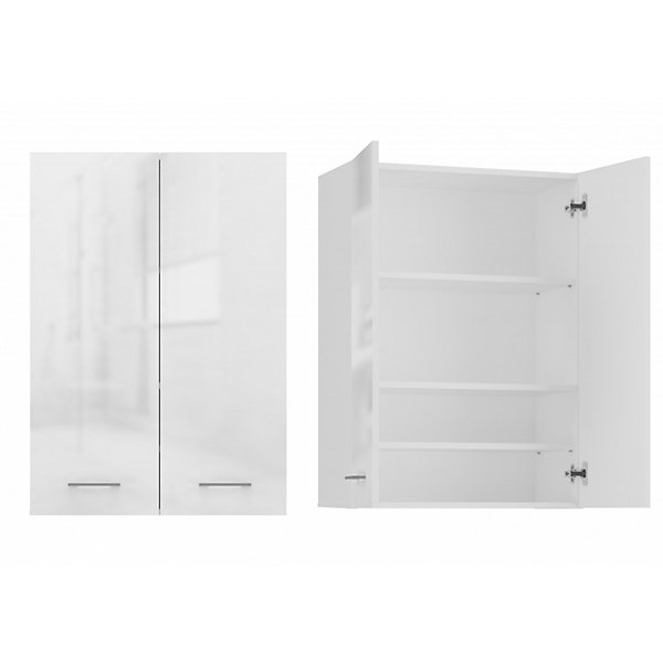 NELLIO - Armoire de toilette murale à suspendre - 64x30x90 cm - BLANC BRILLANT