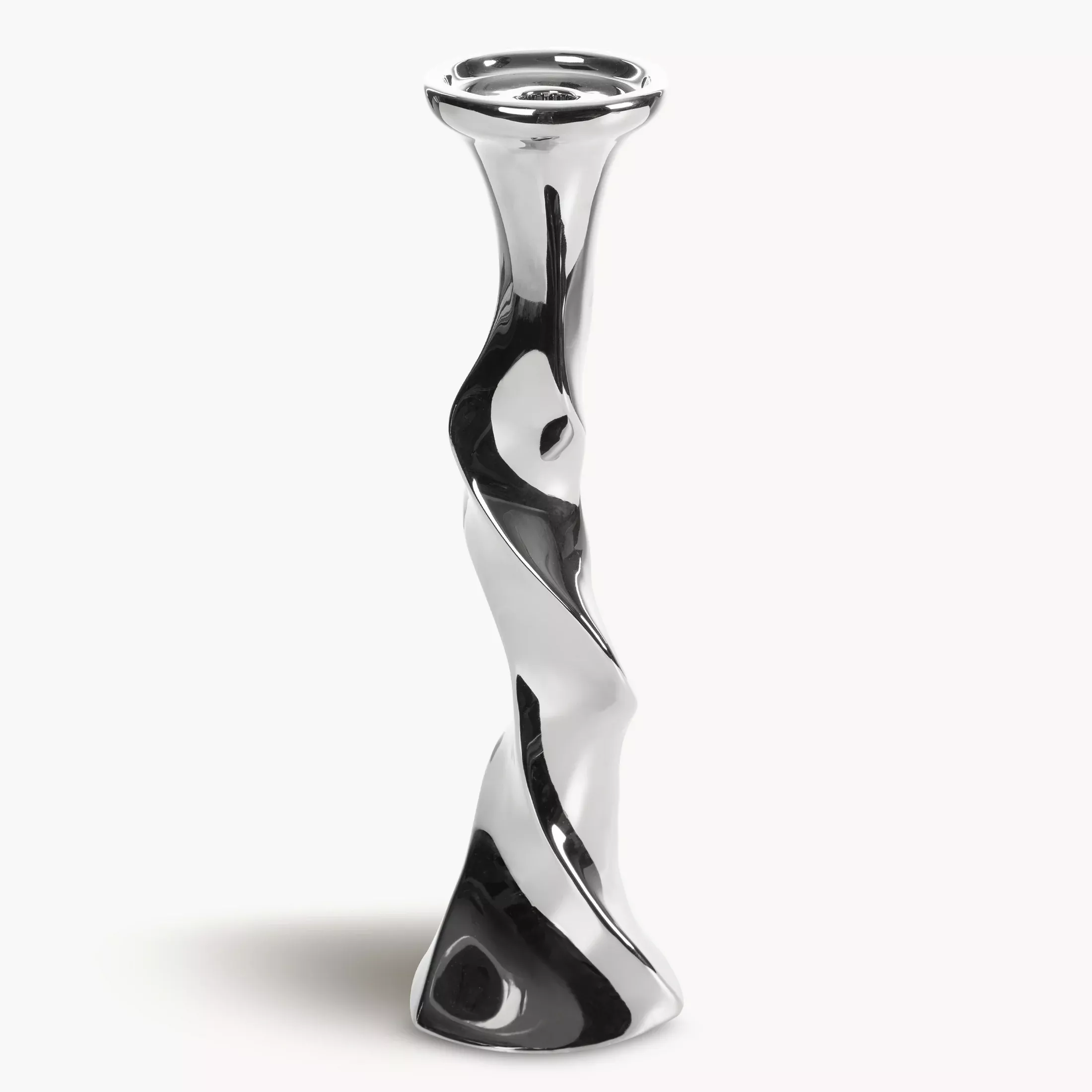 Świecznik ceramiczny dekoracyjny srebrny o skręcanej formie średnica 13x44 cm JOLY 3
