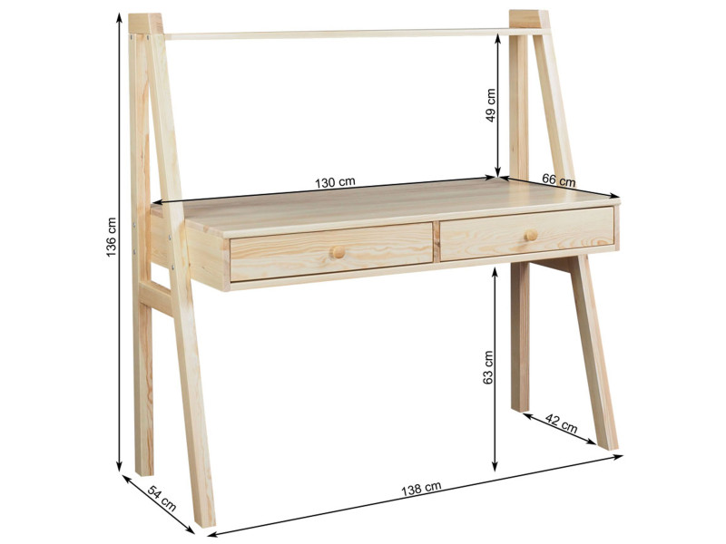 Biurko drewniane z półką SHELF, kolor antracyt