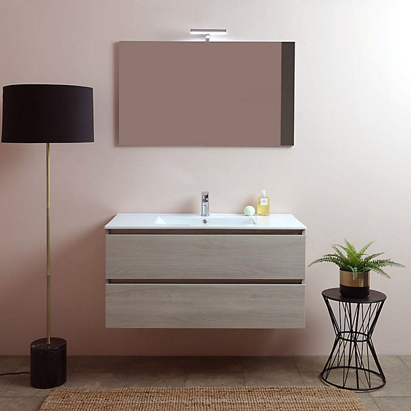 Composition Suspendue Pour Salle De Bain 100Cm Avec Tiroirs Effet Bois Orme - Berlin
