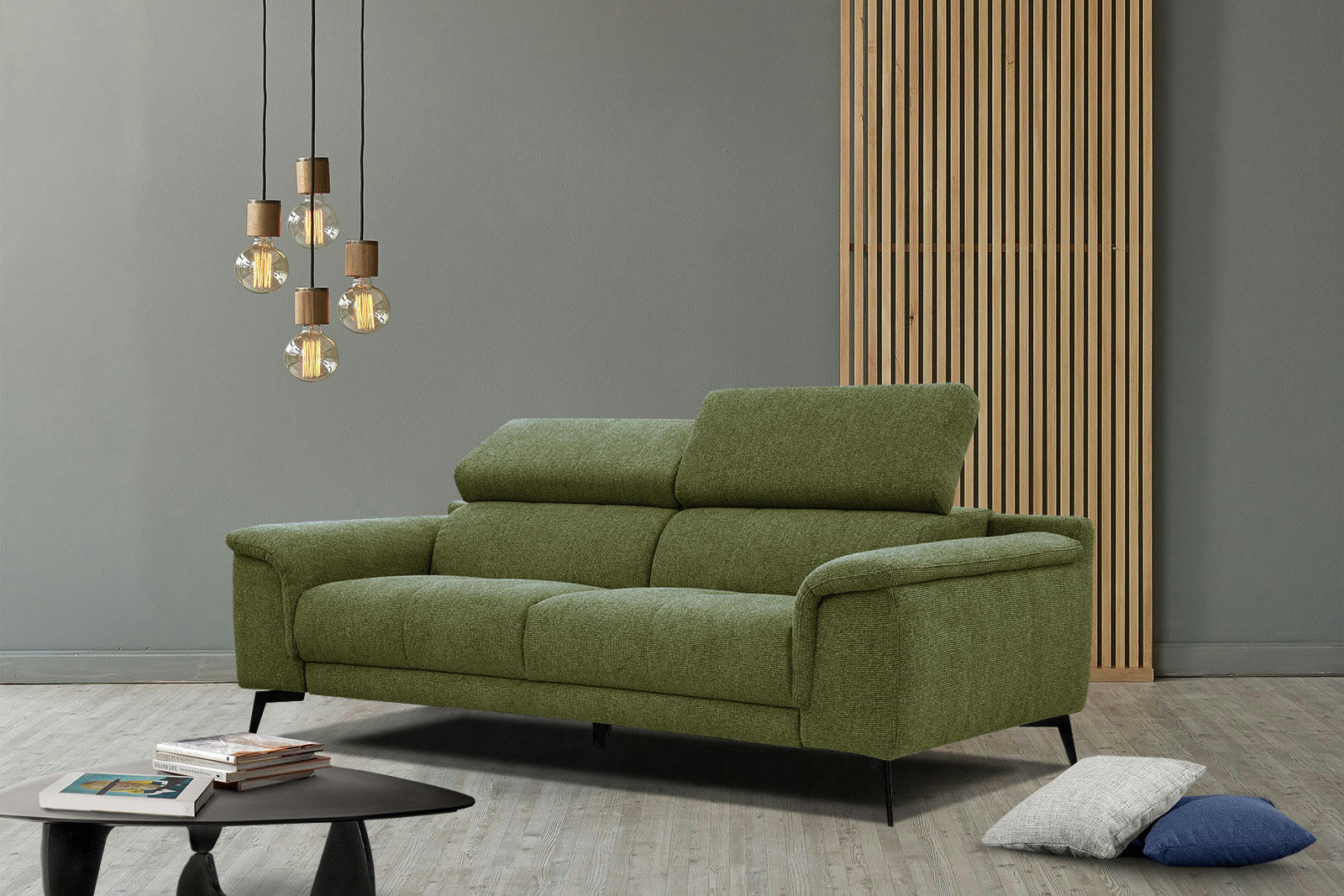 FIERO - Canapé droit 3 places XXL tissu vert