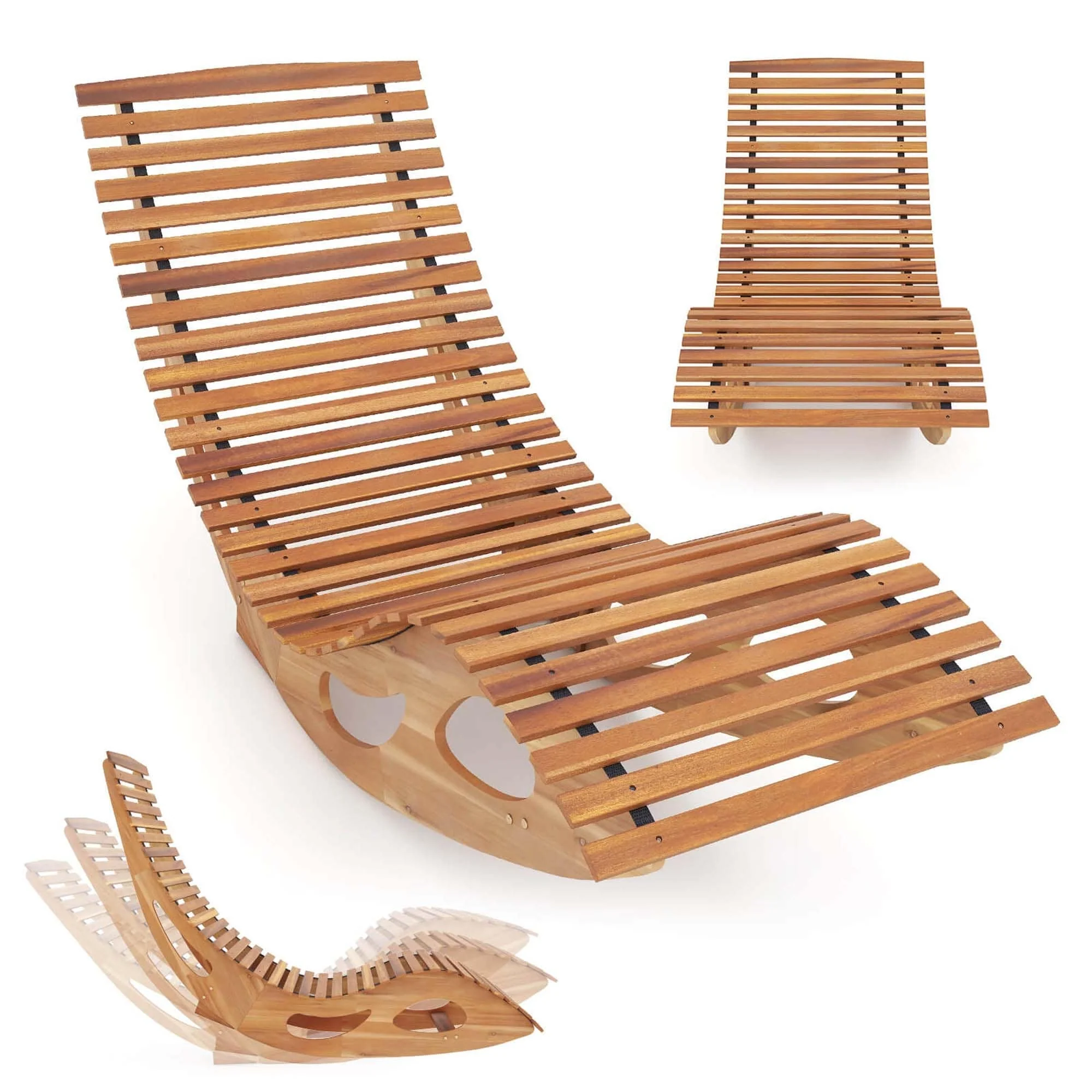 Costway Outdoor Chaise Lounge with High Back Slatted Seat Stopper - See Details