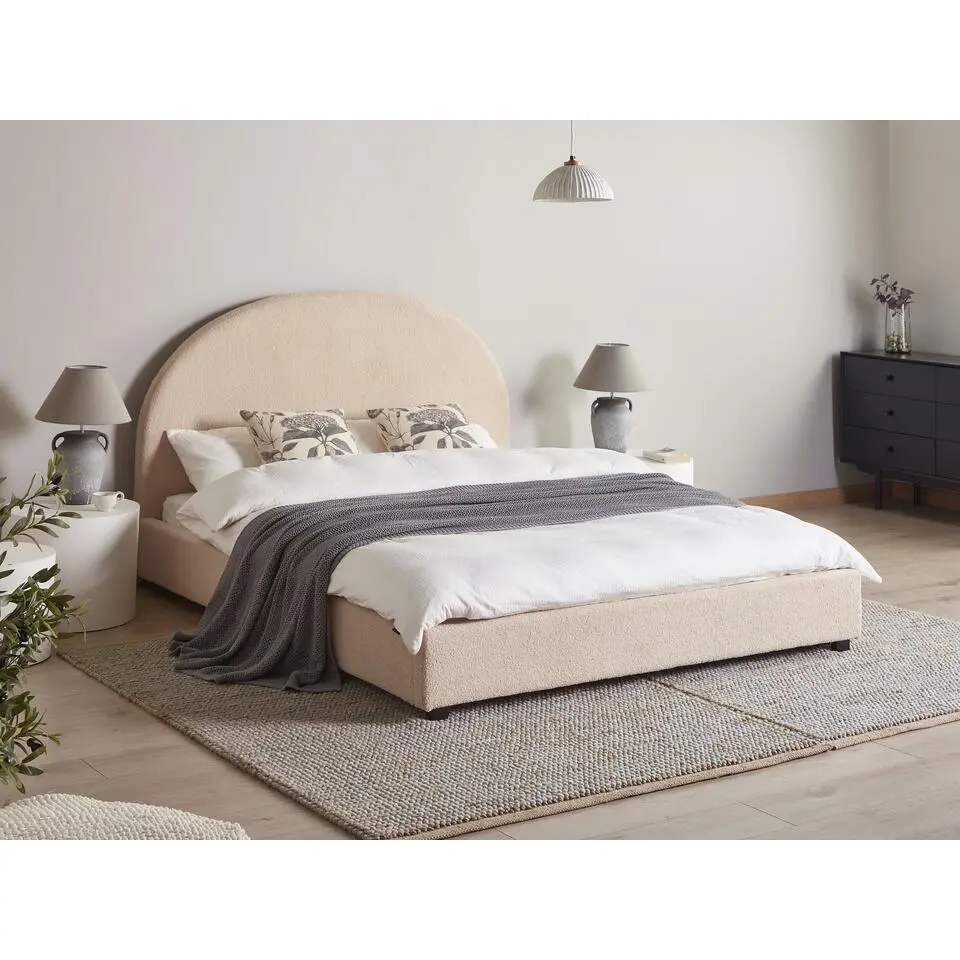 VAUCLUSE - Tweepersoonsbed - Beige - 160 x 200 cm - Boucl&eacute;