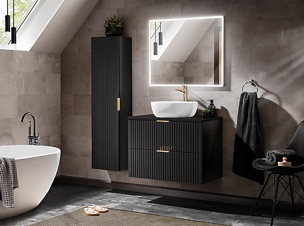 Ensemble meuble lave-mains suspendu ADEL noir avec le lavabo FIKA 40 cm