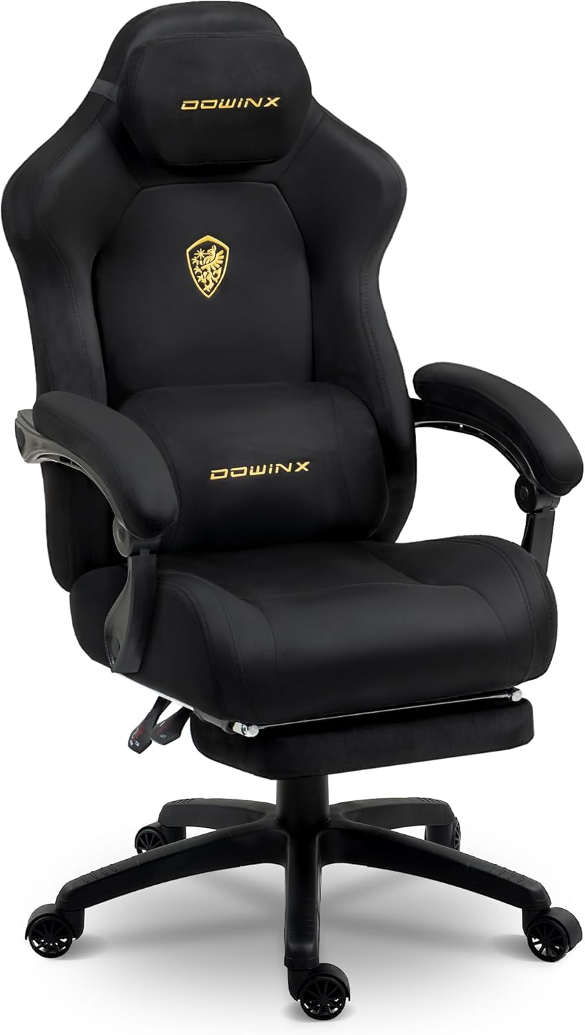 Dowinx Big and Tall Gaming Chair, Suede Fabric Game Chair with Pocket Spring Cushion, High Back Gamer Chair Ergonomic with Footrest for Adults Office, 440LBS, Black