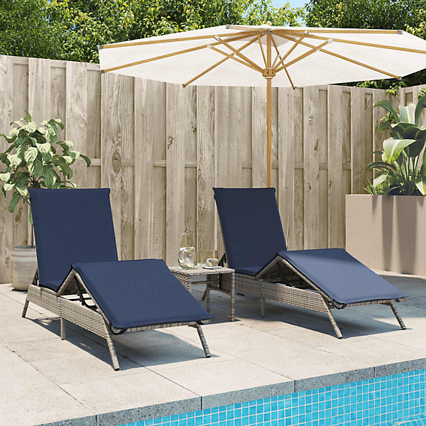 Chaises longues lot de 2 avec table gris résine tressée vidaXL