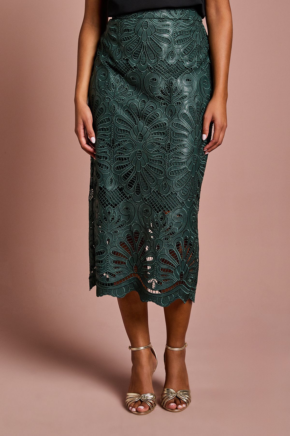Coast Petite PU Lace Midi Skirt