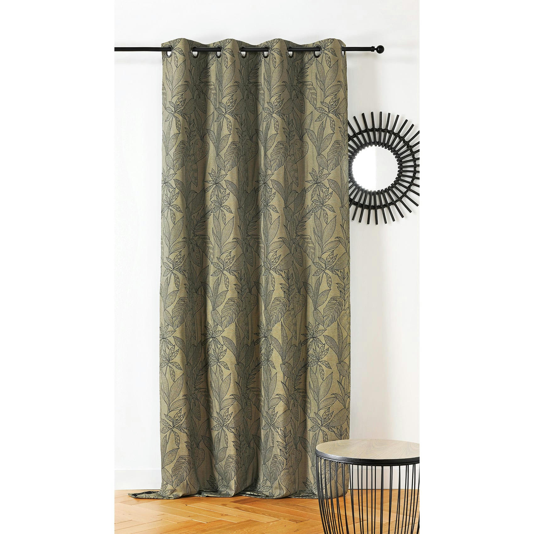 - Rideau aux feuilles stylisées polyester/jacquard vert 140x260 cm