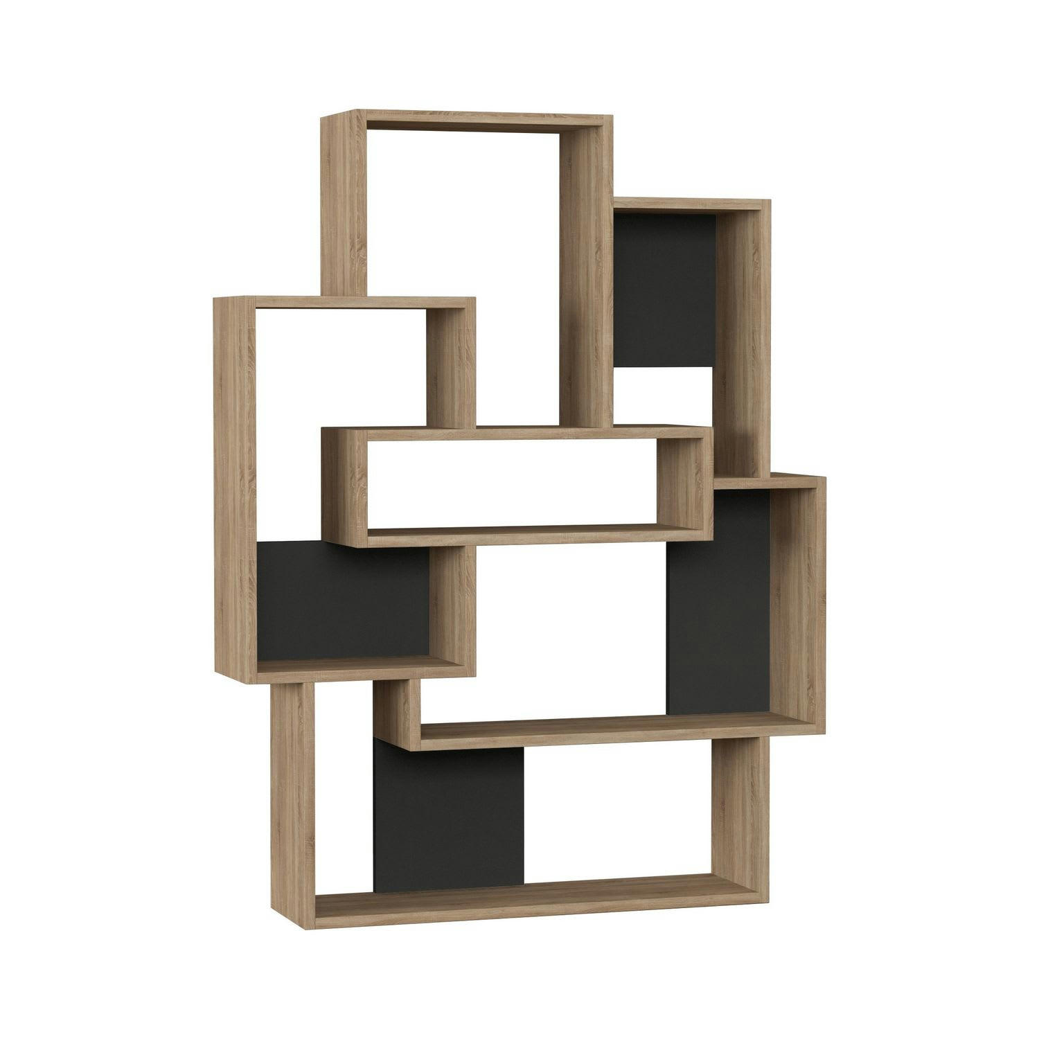 BARCE - Etagère bibliothèque design effet bois L. 101 x H. 132 cm gris