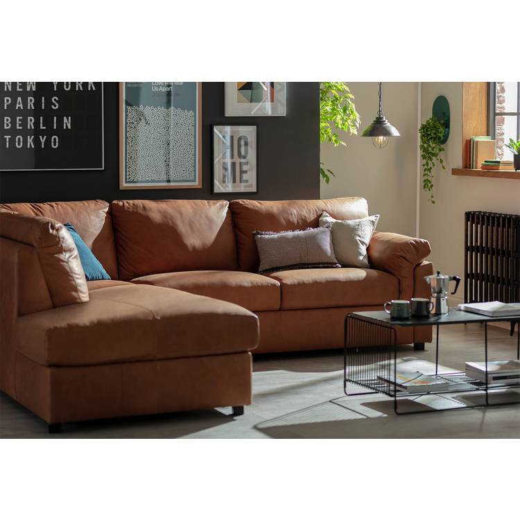 Habitat Florence Leather Left Hand Corner Chaise Sofa - Tan