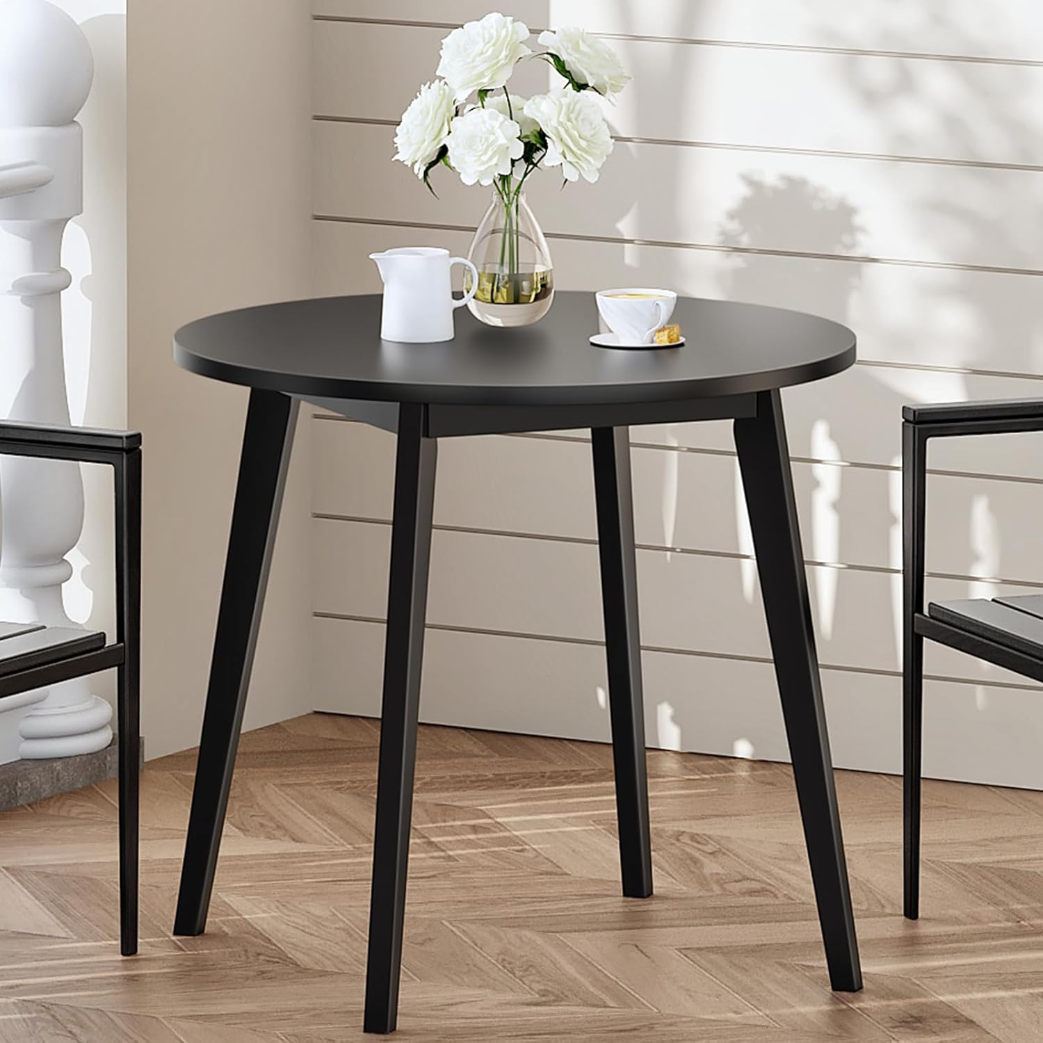HOOBRO Bamboo Dining Table, Round Dining Table for 2, 27.5 Kitchen Table for Small Space, Writing Table, Easy to Assemble, for Dining Room, Living Room, Office, Kitchen, Apartment, Black BK71CZ01G1