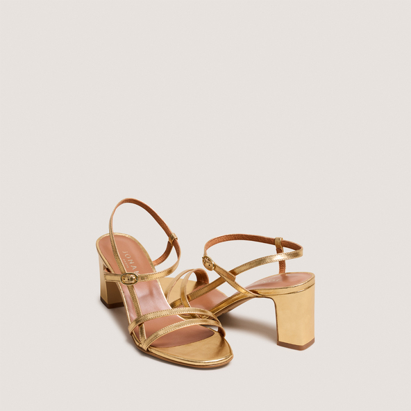 Sandales à talons et bridesen cuir métallisé or | VICOMTE