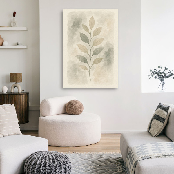 Feeby Obraz Japandi, Liście Botaniczne Akwarela Beżowy Minimalizm 40x60