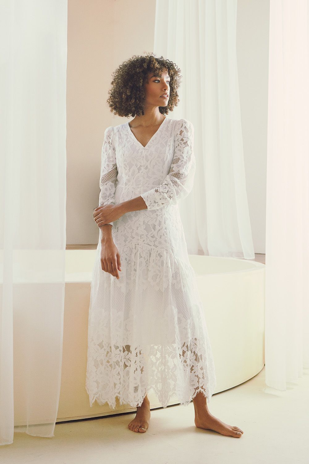 Izabel London Floral Lace Layer Long Sleeve Maxi Dress