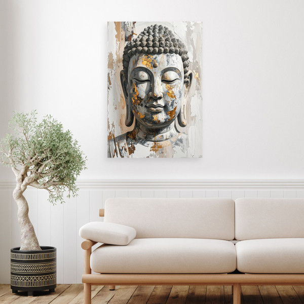 Obraz do salonu sypialni biura, Biały Posąg Buddy Medytacja Zen Spa 20x30