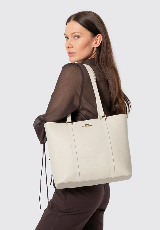 Elegancka torebka shopperka ze skóry naturalnej kremowa