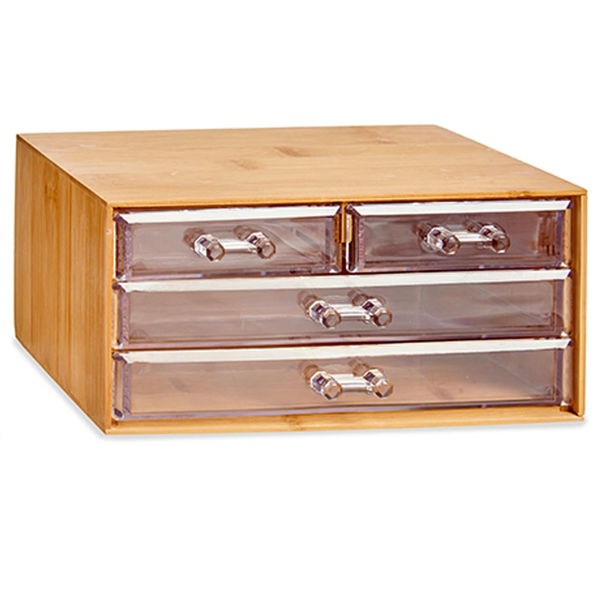 - Rangement maquillage bambou et acrylique 4 tiroirs