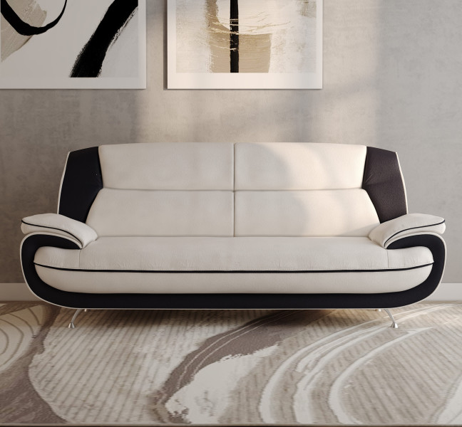 Sofa trzyosobowa, tkanina Soft, biało-czarna, Palermo