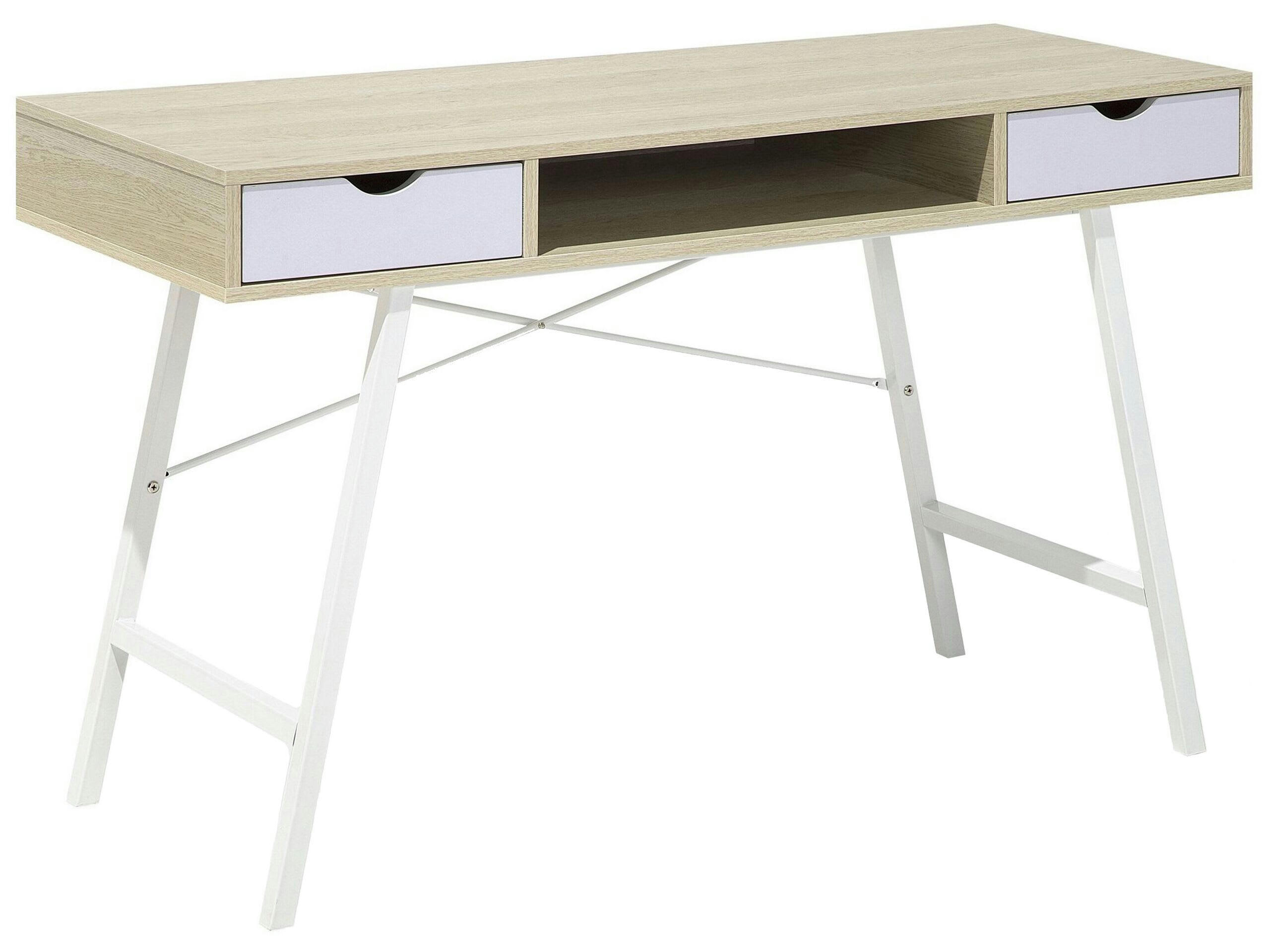 CLARITA - Bureau bois clair et blanc avec tiroir 120 x 48 cm