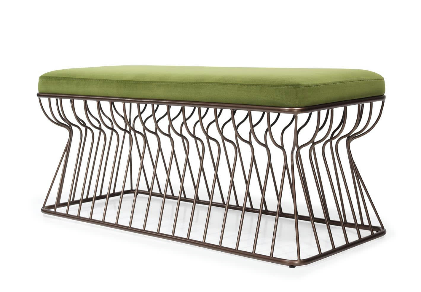 ROLHA XL - Banc en métal  bronze et velours vert