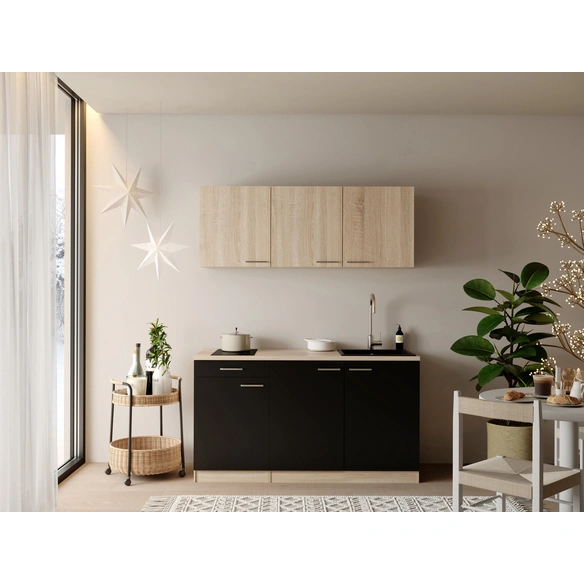Küchenzeile, »Ingrid«, LxBxH: 150x60x200 cm, schwarz glänzend