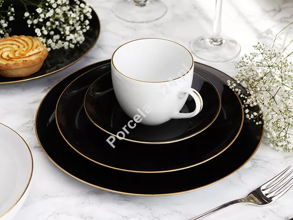 Serwis obiadowo - kawowy na 6 osób (30 el) Bogucice - Black & White Gold 1207