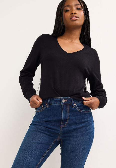 Womens Black V Neck Jumper